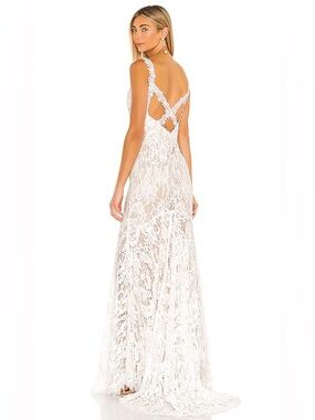 Heartloom Della crisscross back lace gown in ivory - XS nwt